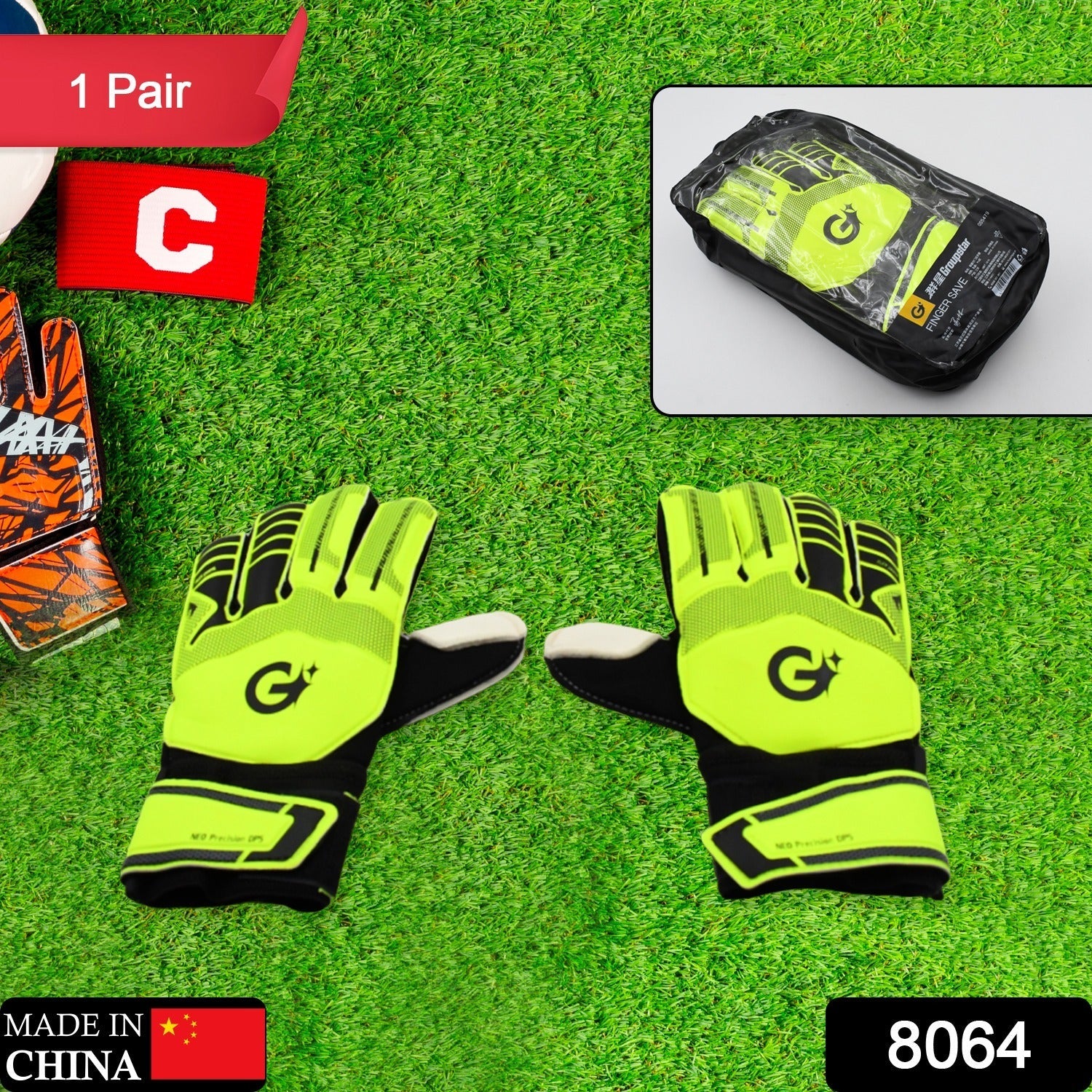 8064 Multi Function Finger Protection Sports kids goalkeeper gloves, football gloves for boys, kids, adults, football training gloves, super grip palm protection gloves (1 Pair) 8064 Multi Function Finger Protection Sports kids goalkeeper gloves, football gloves for boys, kids, adults, football training gloves, super grip palm protection gloves (1 Pair)